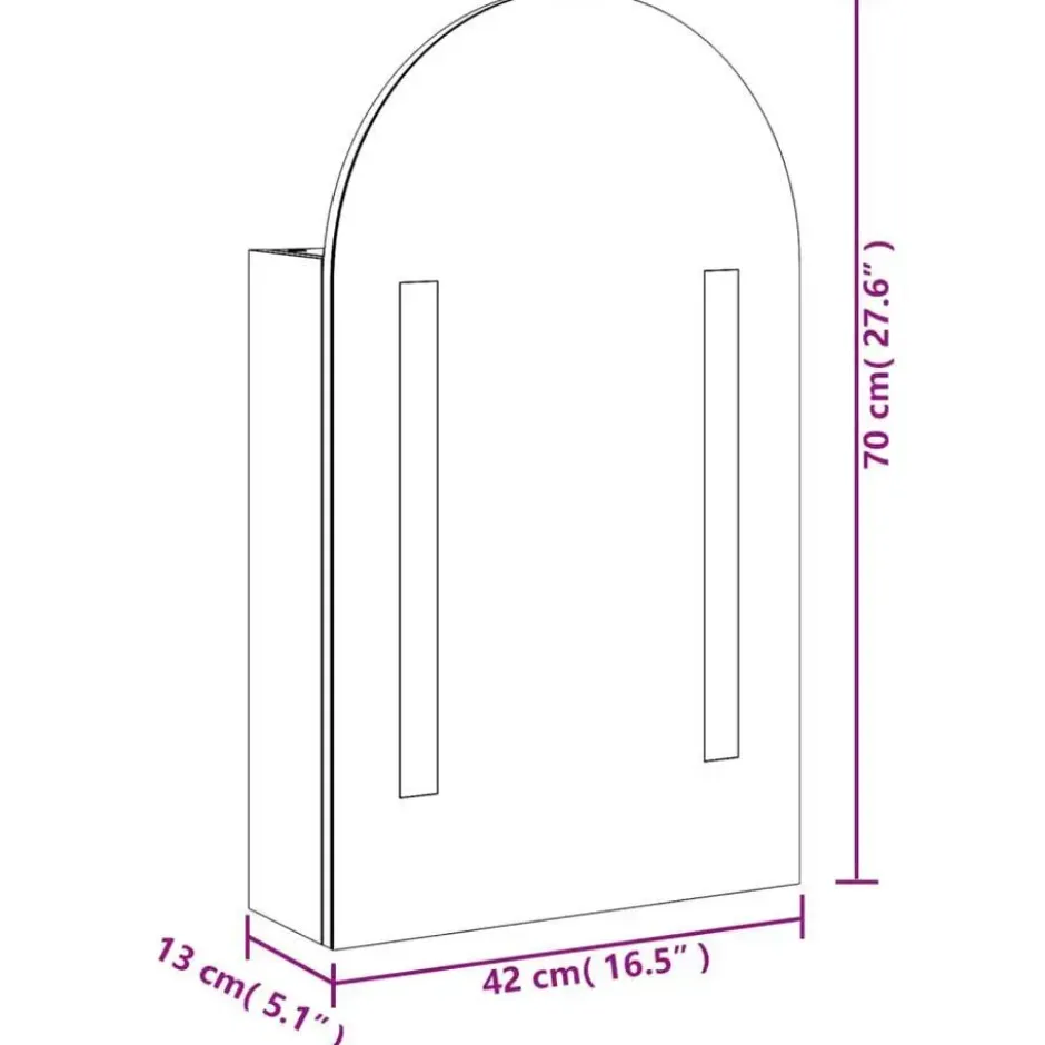 vidaXL - Badkamerkast met spiegel en LED gebogen 42x13x70 cm grijs