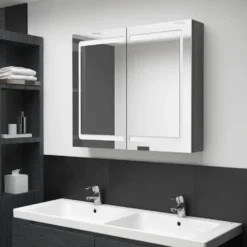 vidaXL - Badkamerkast met spiegel en LED 80x12x68 cm grijs