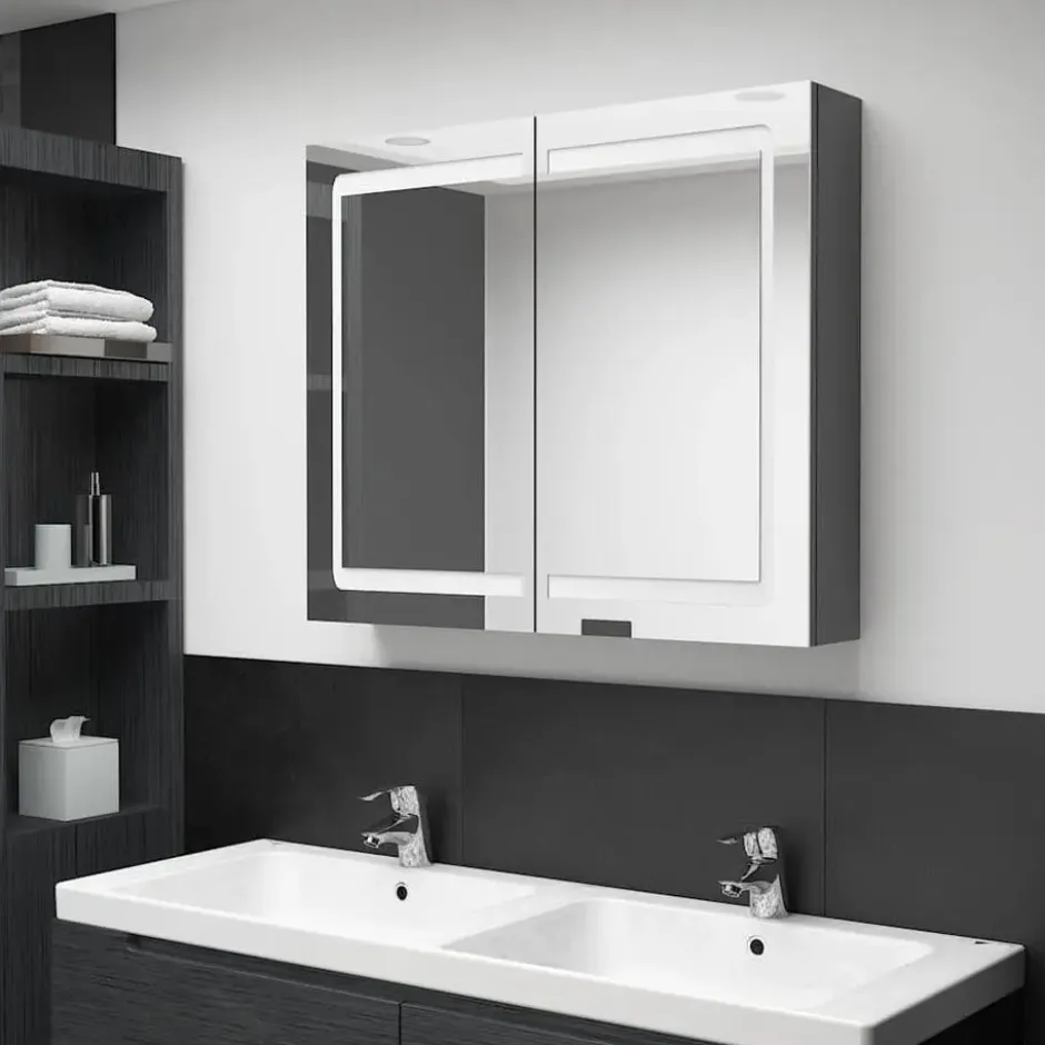 vidaXL - Badkamerkast met spiegel en LED 80x12x68 cm grijs