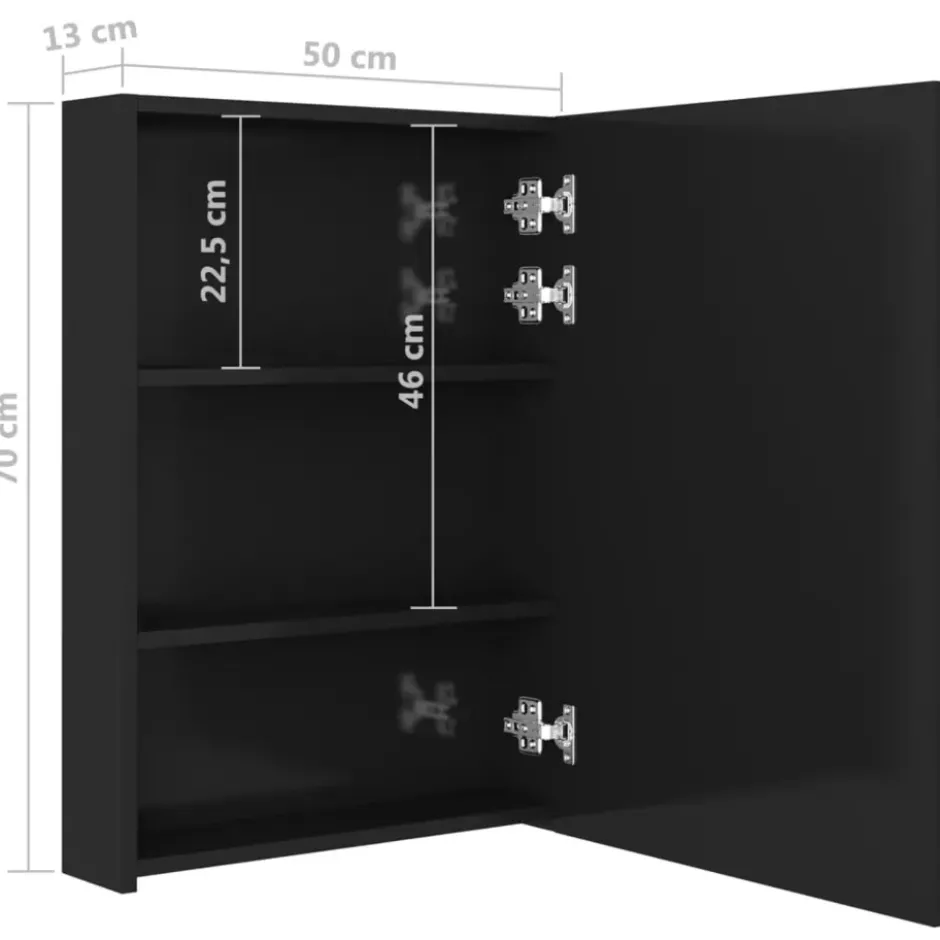 vidaXL Badkamerkast met spiegel LED 50x13x70 cm glanzend zwart
