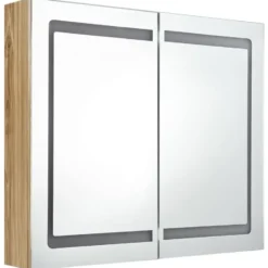 vidaXL - Badkamerkast met spiegel en LED 80x12x68 cm eikenkleurig