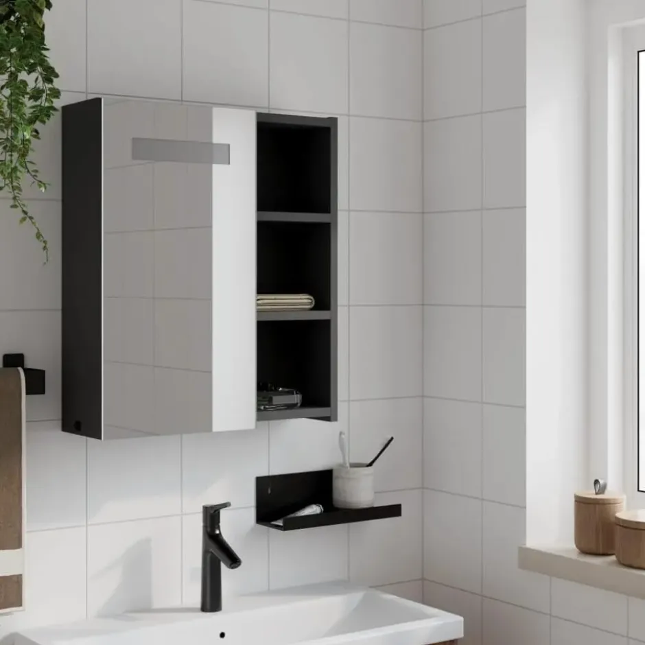 vidaXL - Badkamerkast met spiegel en LED 45x13x52 cm zwart