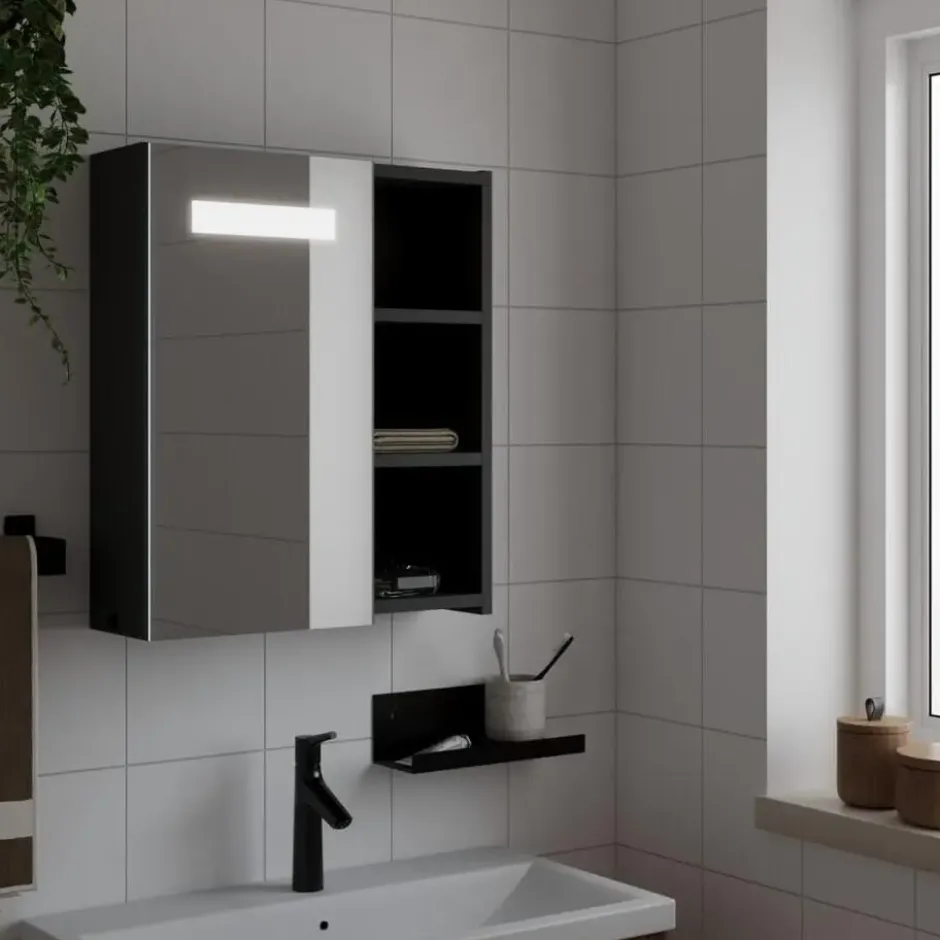vidaXL - Badkamerkast met spiegel en LED 45x13x52 cm zwart