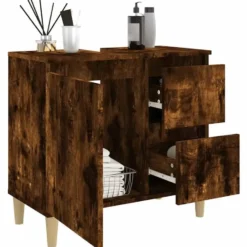 vidaXL - Badkamerkast 65x33x60 cm bewerkt hout gerookt eikenkleurig
