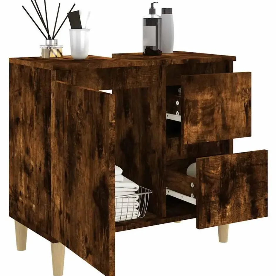 vidaXL - Badkamerkast 65x33x60 cm bewerkt hout gerookt eikenkleurig