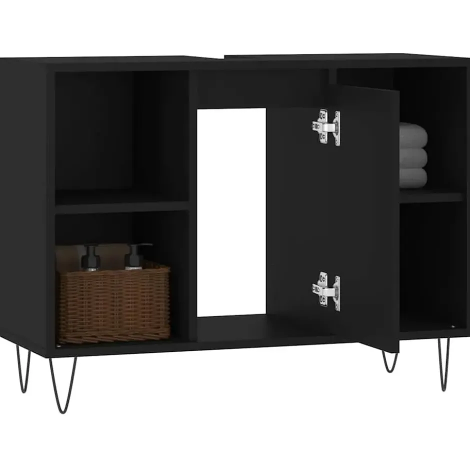 vidaXL - Badkamerkast 80x33x60 cm bewerkt hout zwart