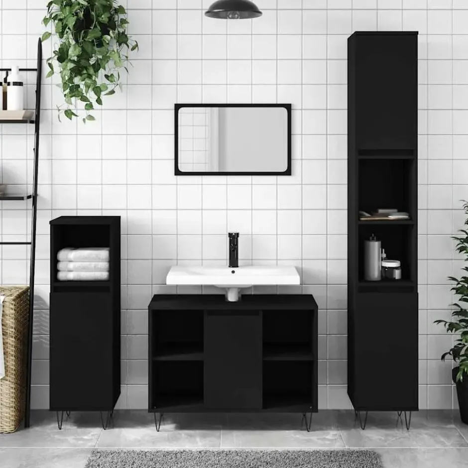vidaXL - Badkamerkast 80x33x60 cm bewerkt hout zwart