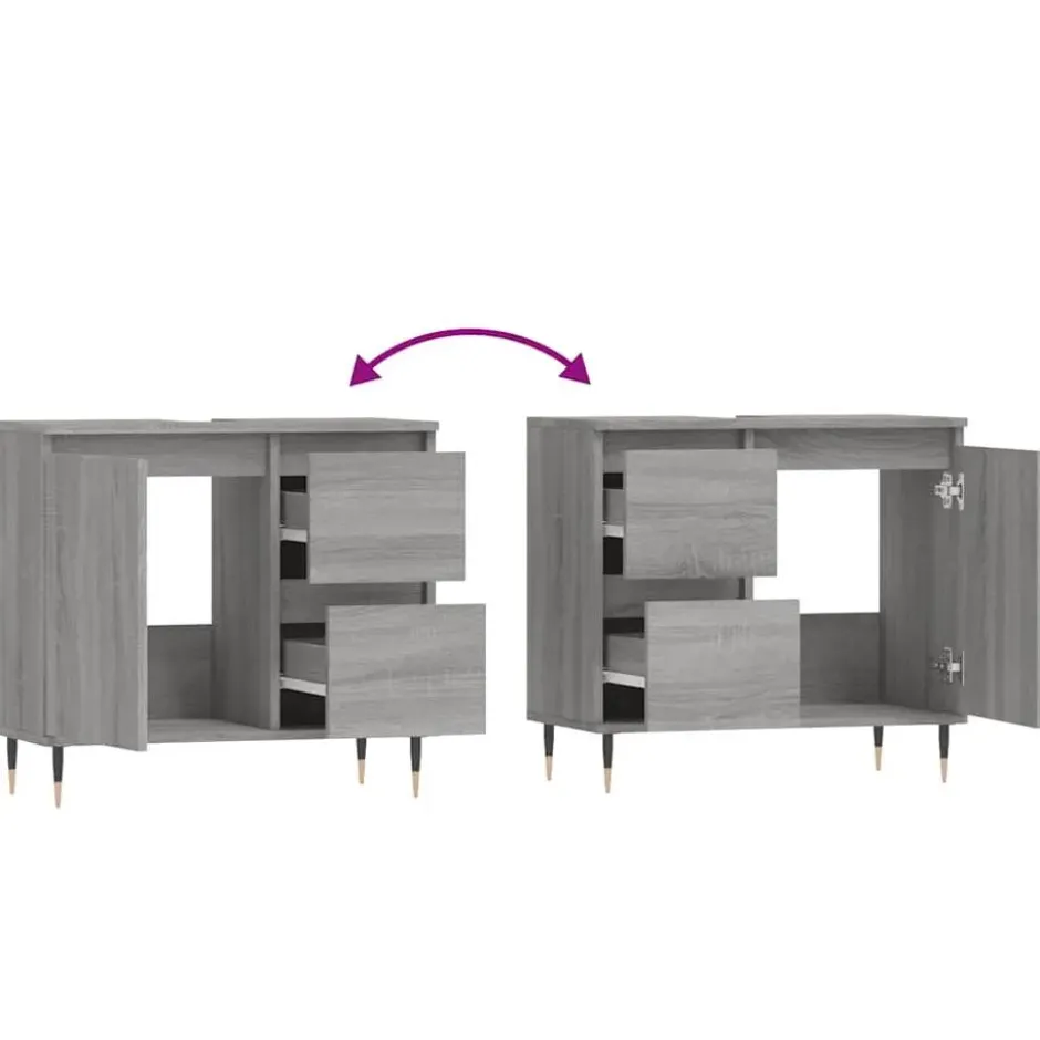 vidaXL - Badkamerkast 65x33x60 cm bewerkt hout grijs sonoma eikenkleurig