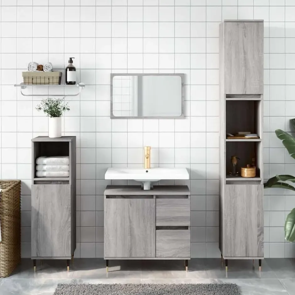 vidaXL - Badkamerkast 65x33x60 cm bewerkt hout grijs sonoma eikenkleurig