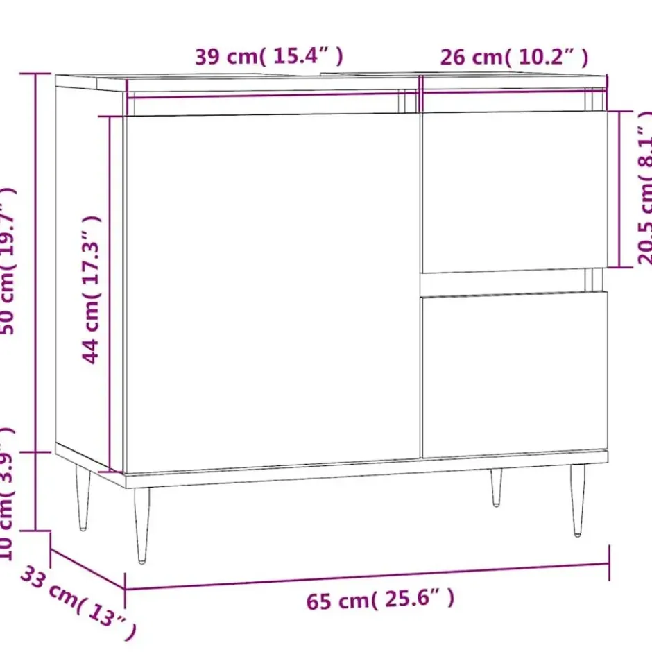 vidaXL - Badkamerkast 65x33x60 cm bewerkt hout grijs sonoma eikenkleurig