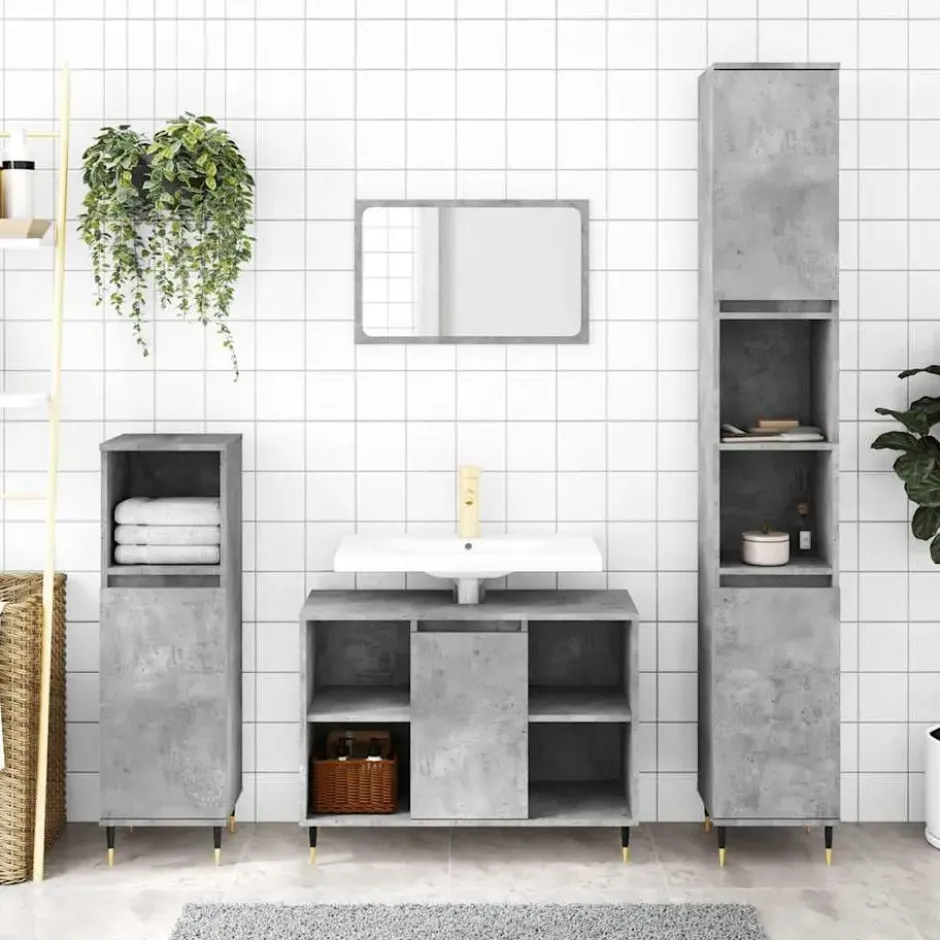 vidaXL - Badkamerkast 80x33x60 cm bewerkt hout betongrijs