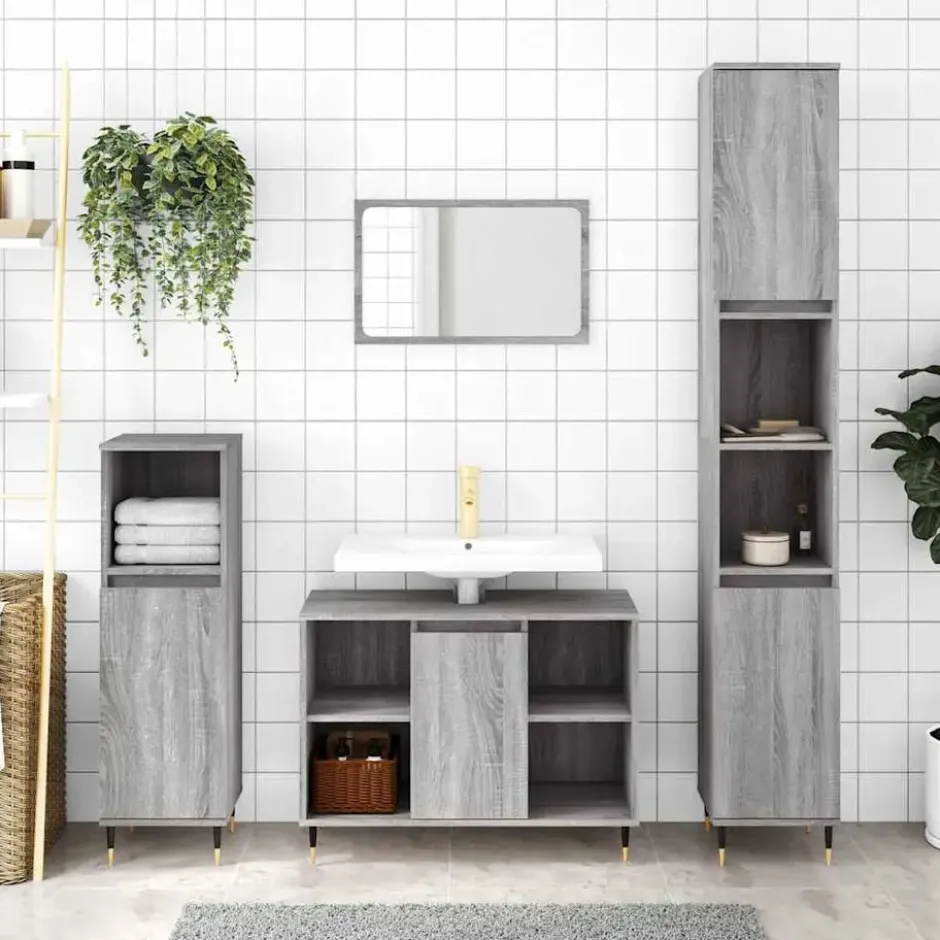 vidaXL - Badkamerkast 80x33x60 cm bewerkt hout grijs sonoma eikenkleurig
