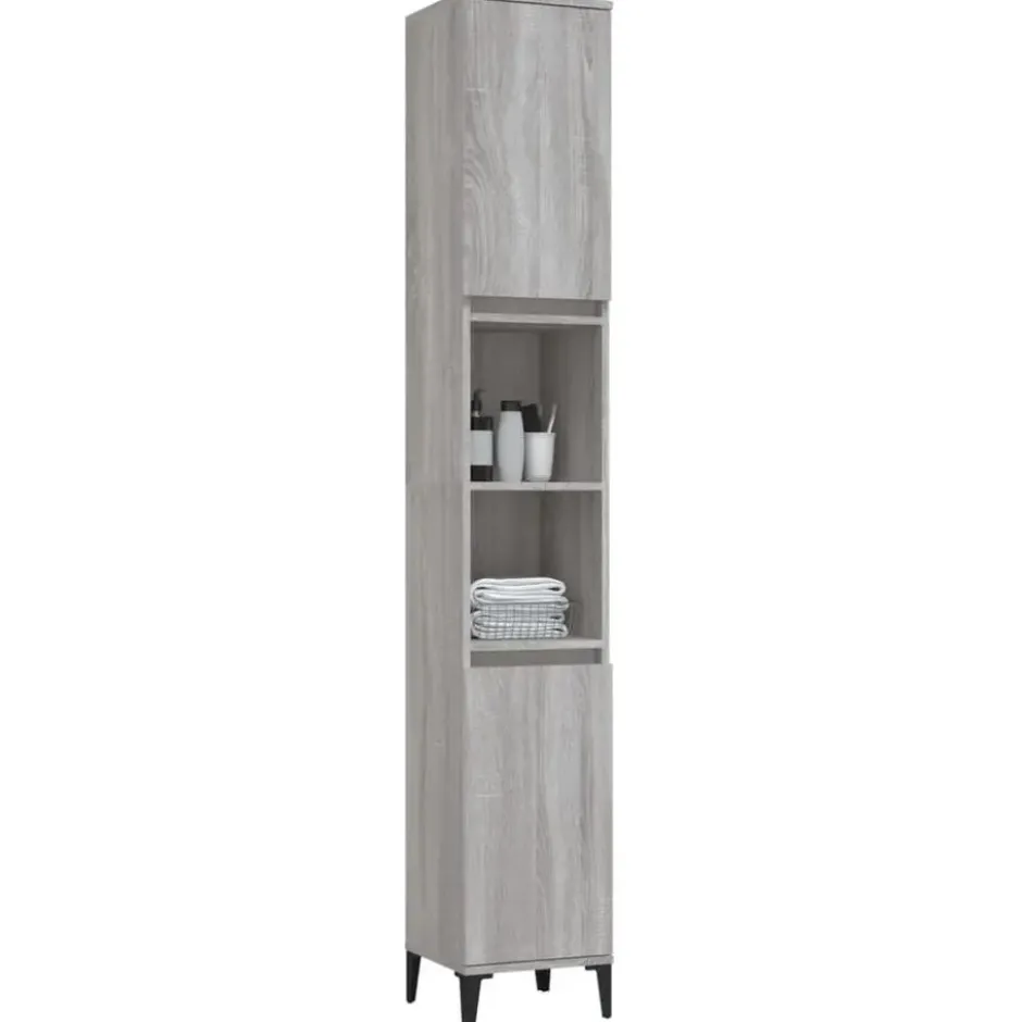 vidaXL - Badkamerkast 30x30x190 cm bewerkt hout grijs sonoma eikenkleur
