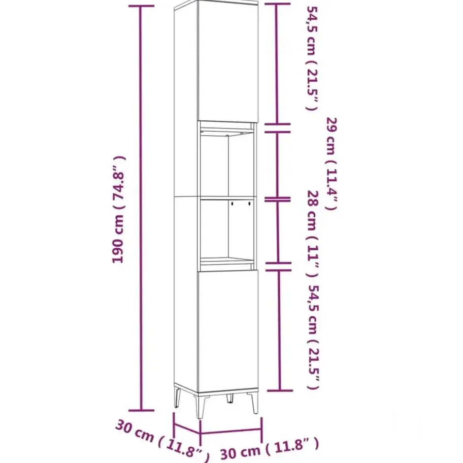 vidaXL - Badkamerkast 30x30x190 cm bewerkt hout grijs sonoma eikenkleur