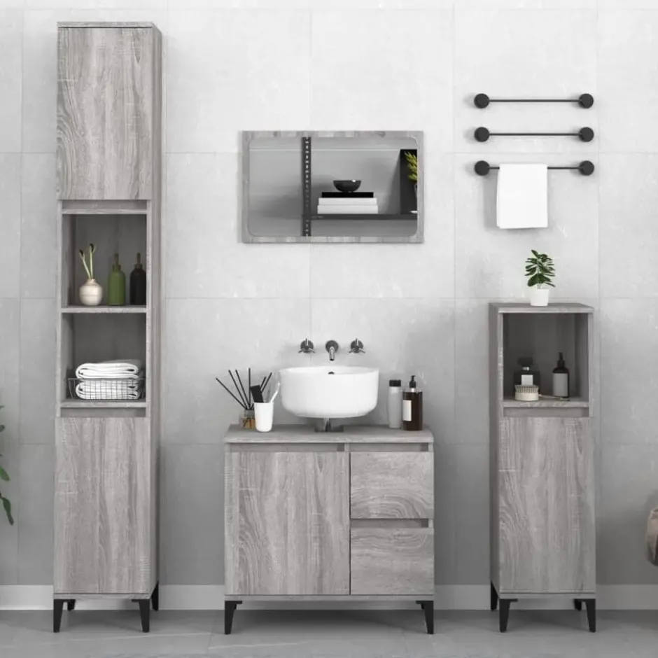 vidaXL - Badkamerkast 30x30x190 cm bewerkt hout grijs sonoma eikenkleur