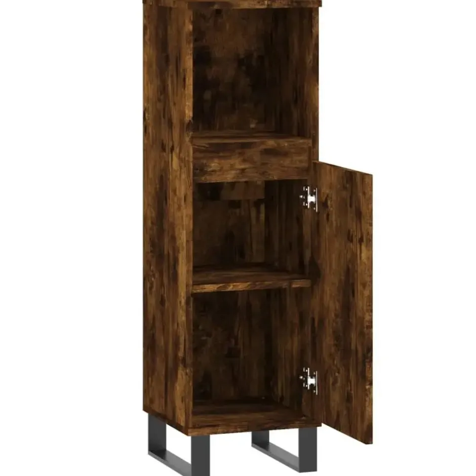 vidaXL - Badkamerkast 30x30x100 cm bewerkt hout gerookt eikenkleurig