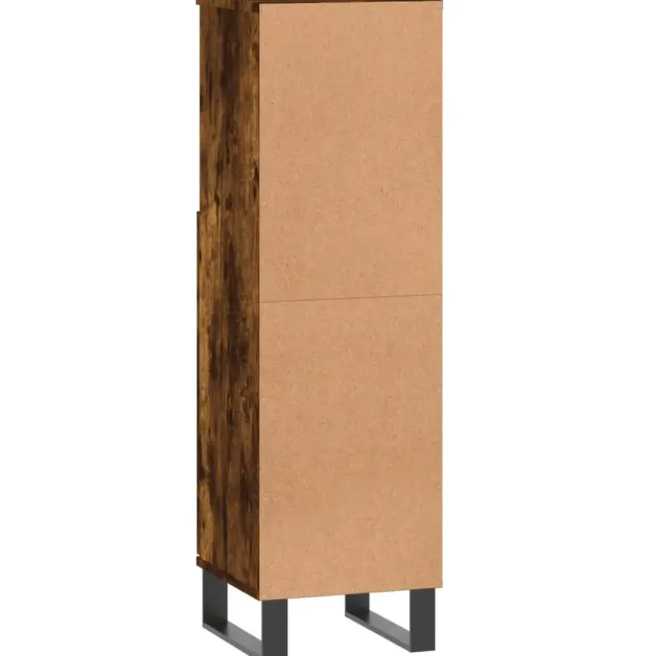 vidaXL - Badkamerkast 30x30x100 cm bewerkt hout gerookt eikenkleurig