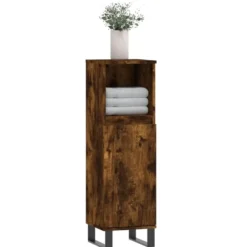 vidaXL - Badkamerkast 30x30x100 cm bewerkt hout gerookt eikenkleurig
