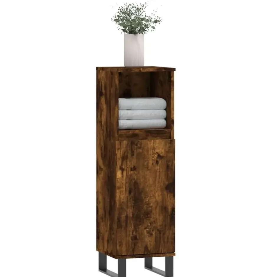 vidaXL - Badkamerkast 30x30x100 cm bewerkt hout gerookt eikenkleurig