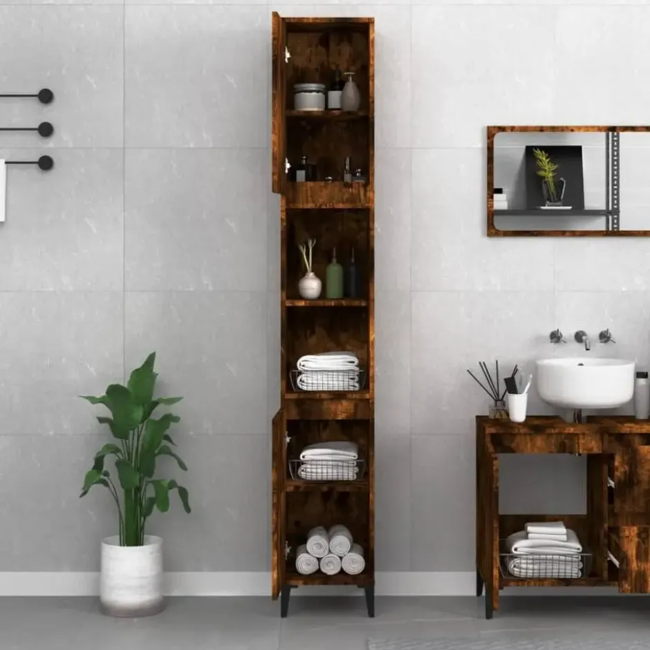 vidaXL - Badkamerkast 30x30x190 cm bewerkt hout gerookt eikenkleurig