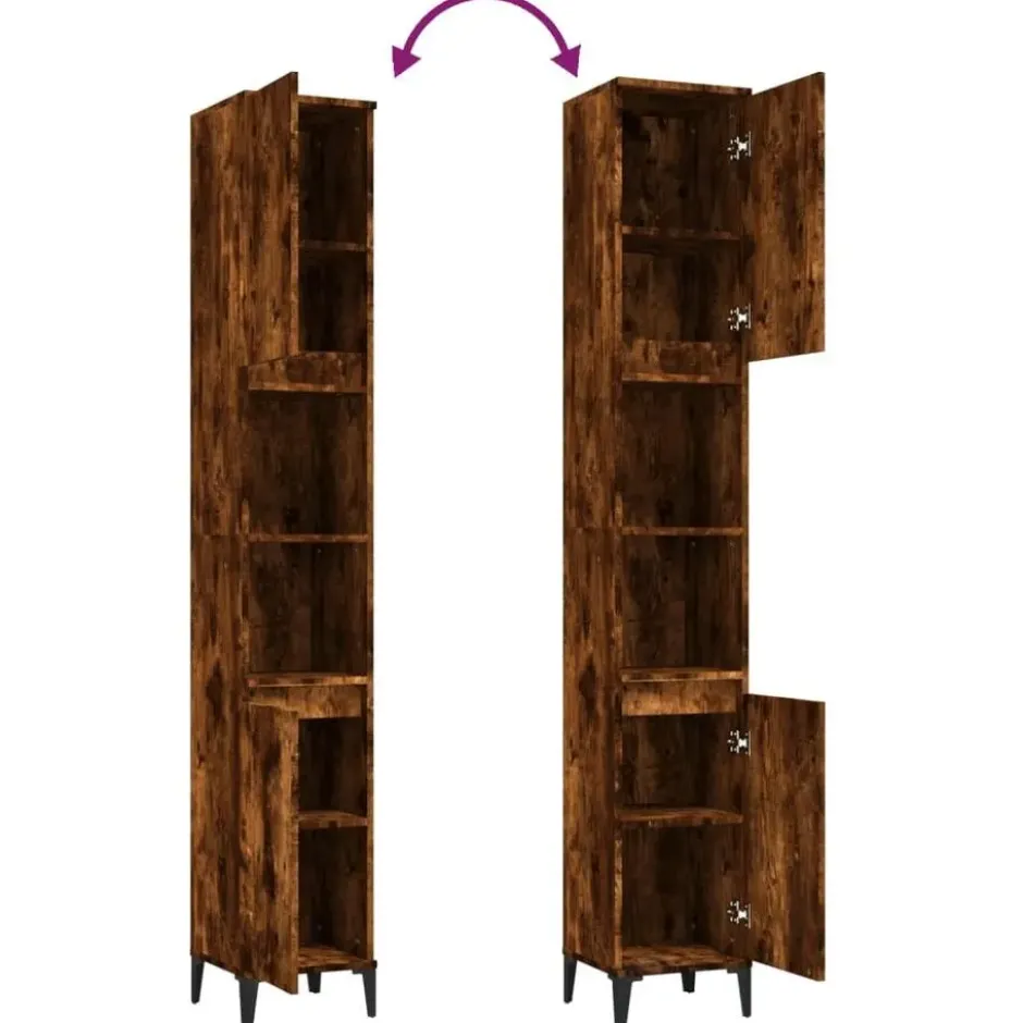 vidaXL - Badkamerkast 30x30x190 cm bewerkt hout gerookt eikenkleurig