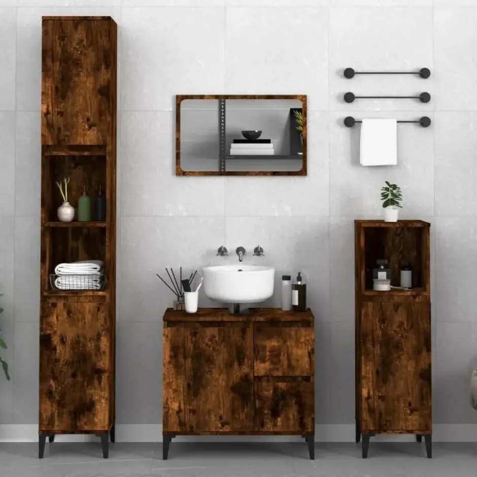 vidaXL - Badkamerkast 30x30x190 cm bewerkt hout gerookt eikenkleurig