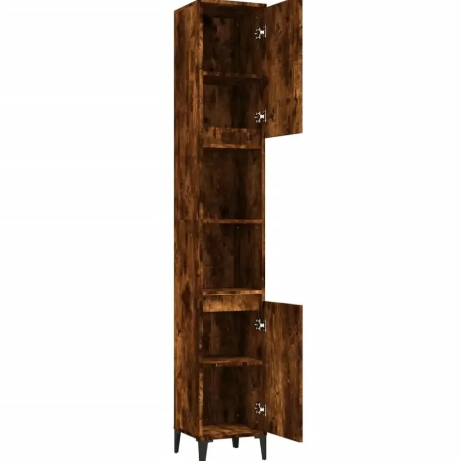 vidaXL - Badkamerkast 30x30x190 cm bewerkt hout gerookt eikenkleurig