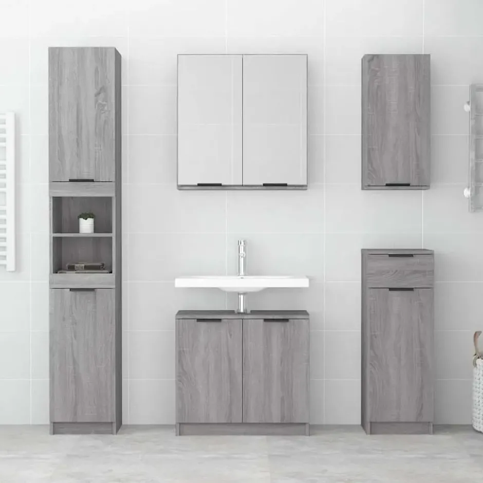 vidaXL - Badkamerkast 32x34x188,5 cm bewerkt hout grijs sonoma eiken