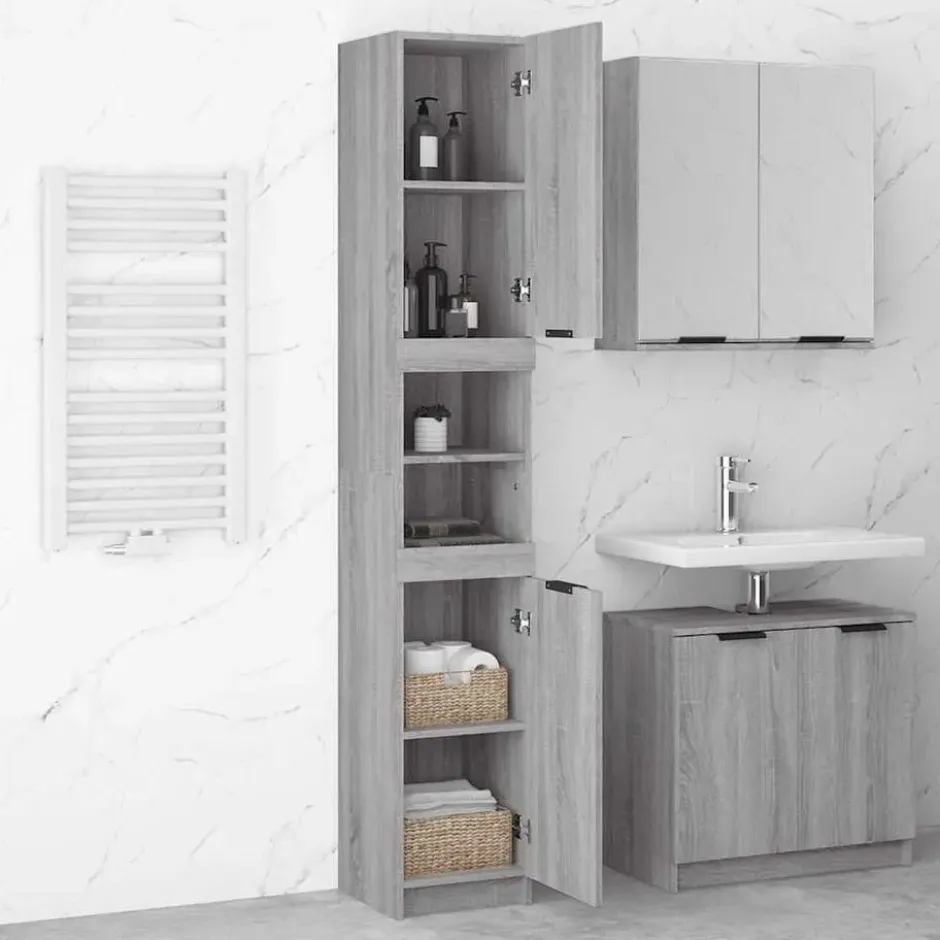 vidaXL - Badkamerkast 32x34x188,5 cm bewerkt hout grijs sonoma eiken