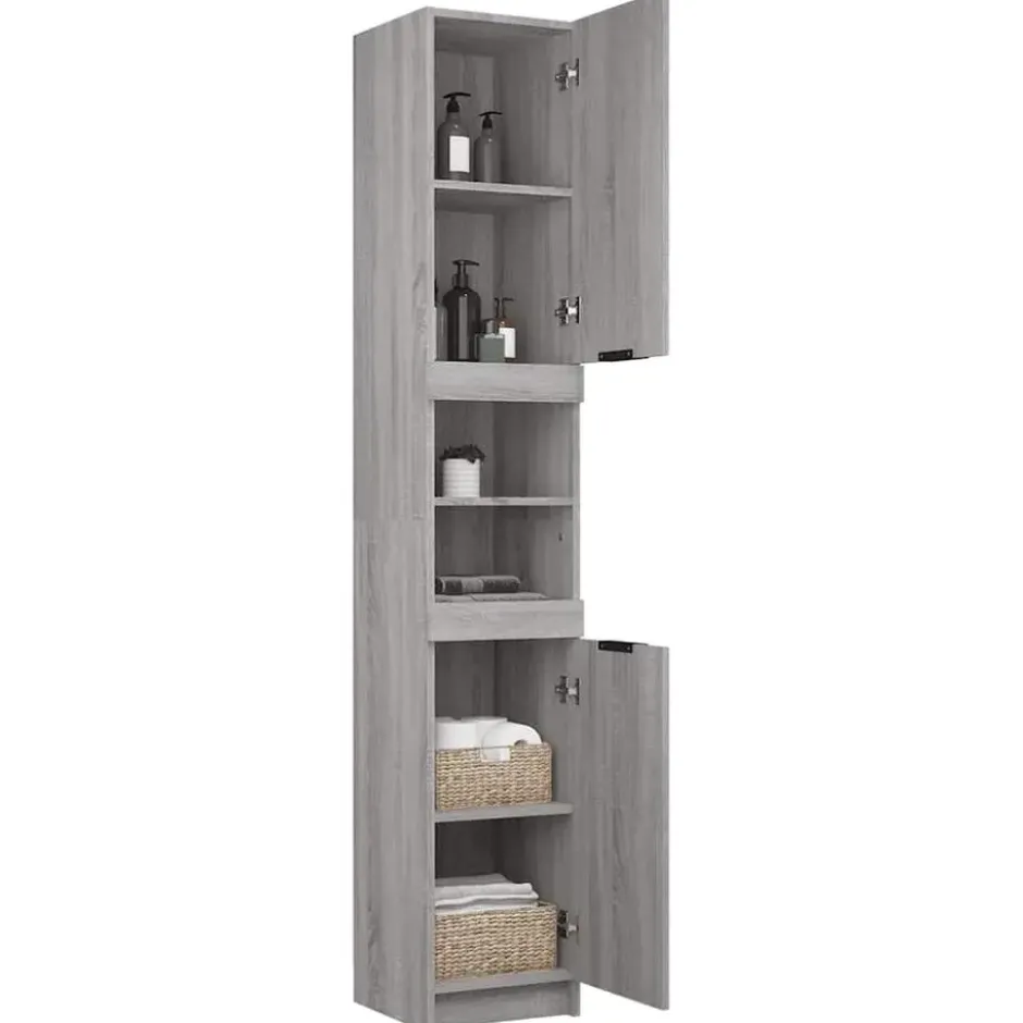 vidaXL - Badkamerkast 32x34x188,5 cm bewerkt hout grijs sonoma eiken