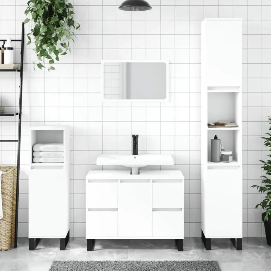 vidaXL - Badkamerkast 30x30x100 cm bewerkt hout wit kast