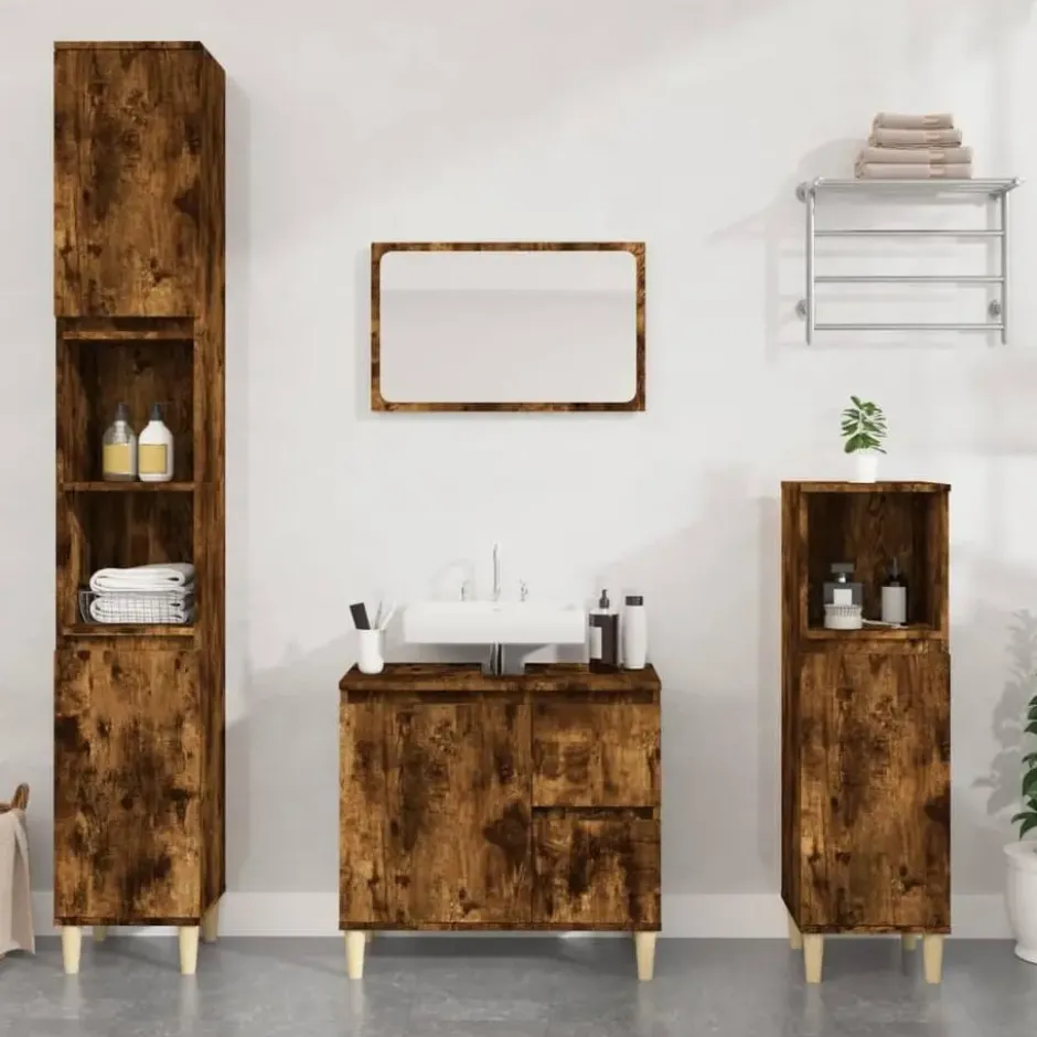 vidaXL - Badkamerkast 30x30x190 cm gerookt eikenkleurig bewerkt hout