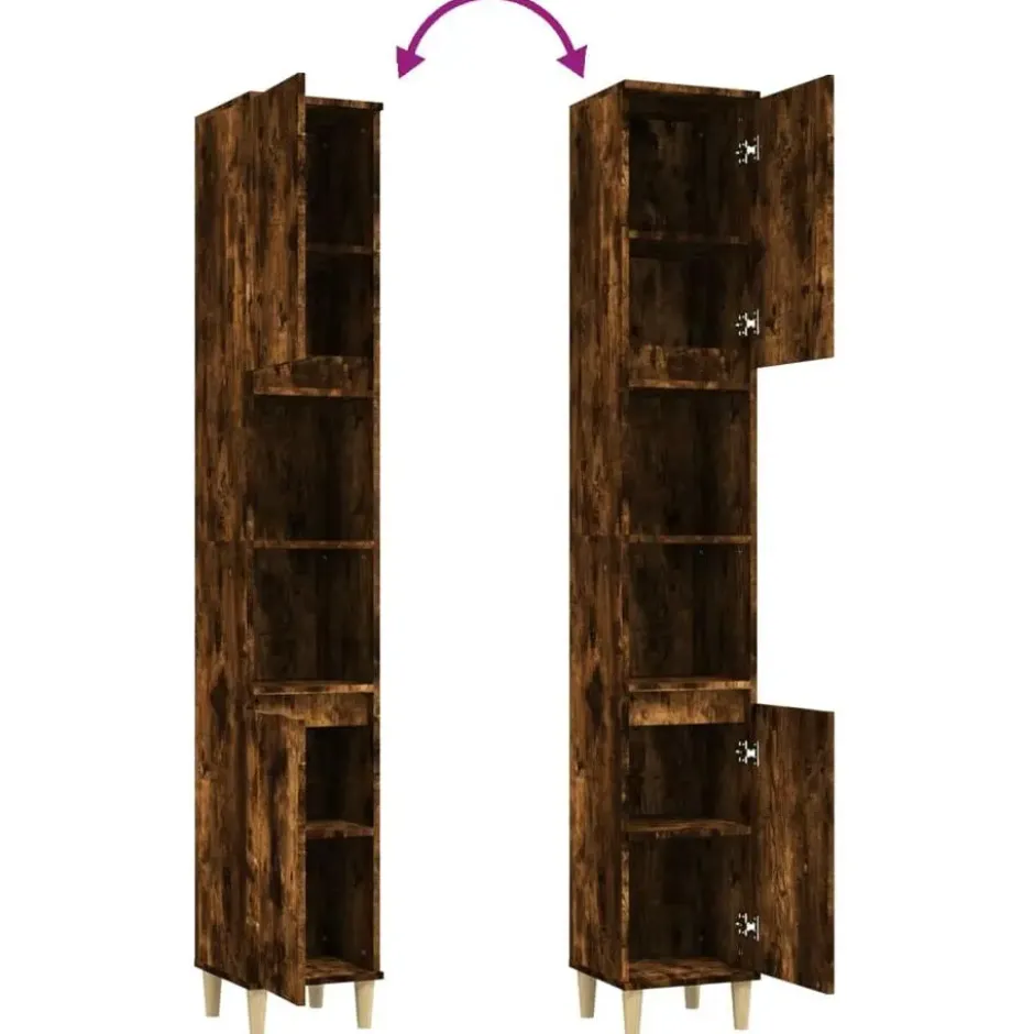 vidaXL - Badkamerkast 30x30x190 cm gerookt eikenkleurig bewerkt hout