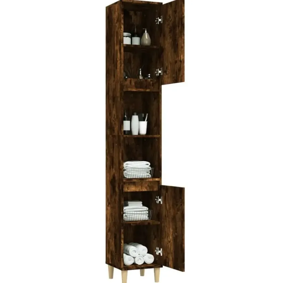 vidaXL - Badkamerkast 30x30x190 cm gerookt eikenkleurig bewerkt hout