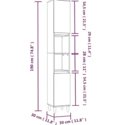 vidaXL - Badkamerkast 30x30x190 cm gerookt eikenkleurig bewerkt hout