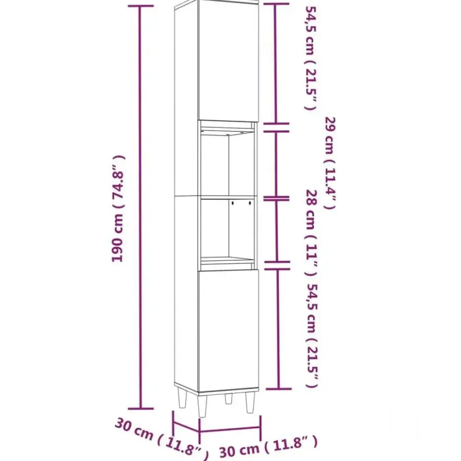 vidaXL - Badkamerkast 30x30x190 cm gerookt eikenkleurig bewerkt hout
