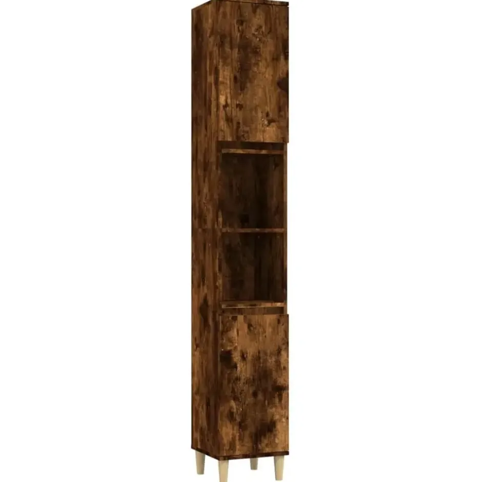 vidaXL - Badkamerkast 30x30x190 cm gerookt eikenkleurig bewerkt hout