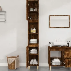 vidaXL - Badkamerkast 30x30x190 cm gerookt eikenkleurig bewerkt hout