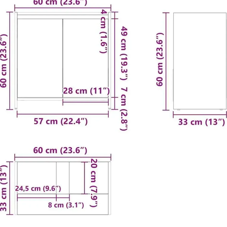 VIDAXL Badkamerkast 60x33x61 cm spaanplaat zwart