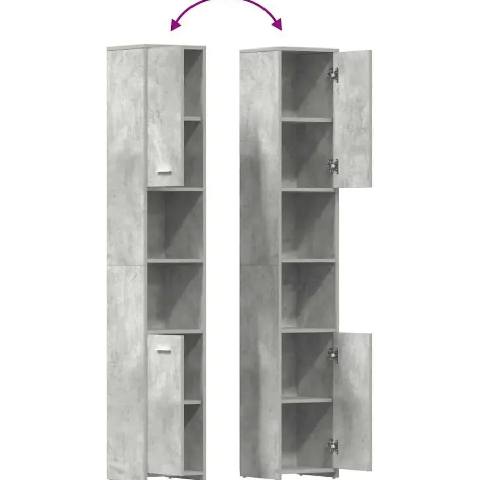 VIDAXL Badkamerkast 30x30x183,5 cm spaanplaat betongrijs