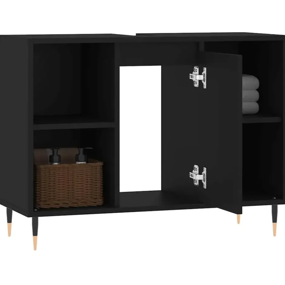 vidaXL - Badkamerkast 80x33x60 cm zwart bewerkt hout