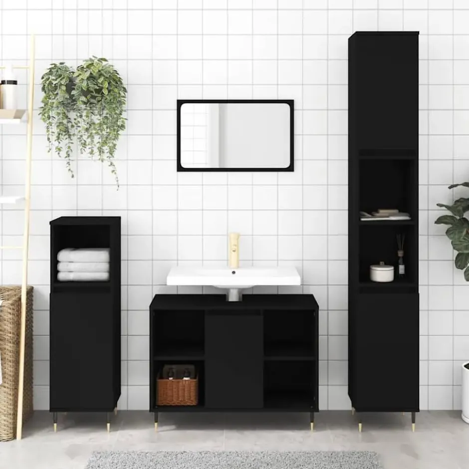 vidaXL - Badkamerkast 80x33x60 cm zwart bewerkt hout