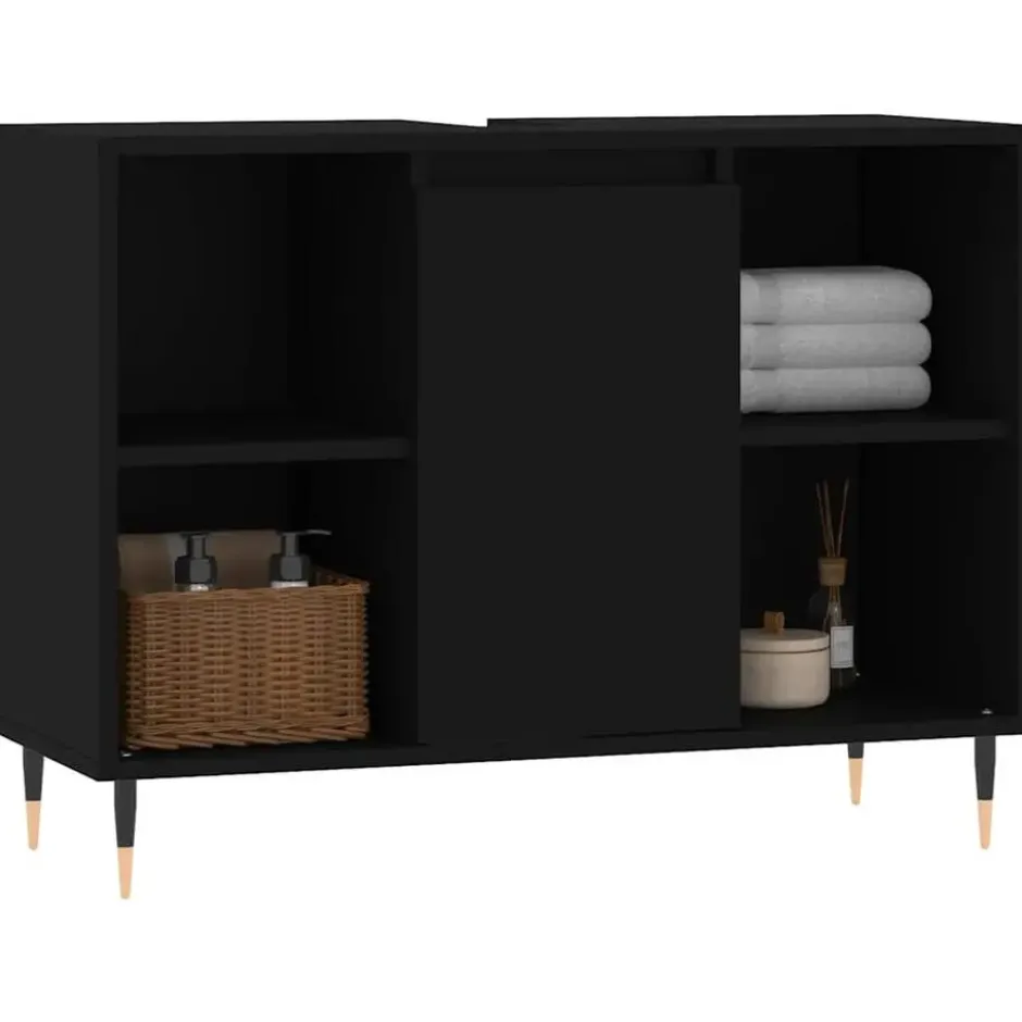 vidaXL - Badkamerkast 80x33x60 cm zwart bewerkt hout