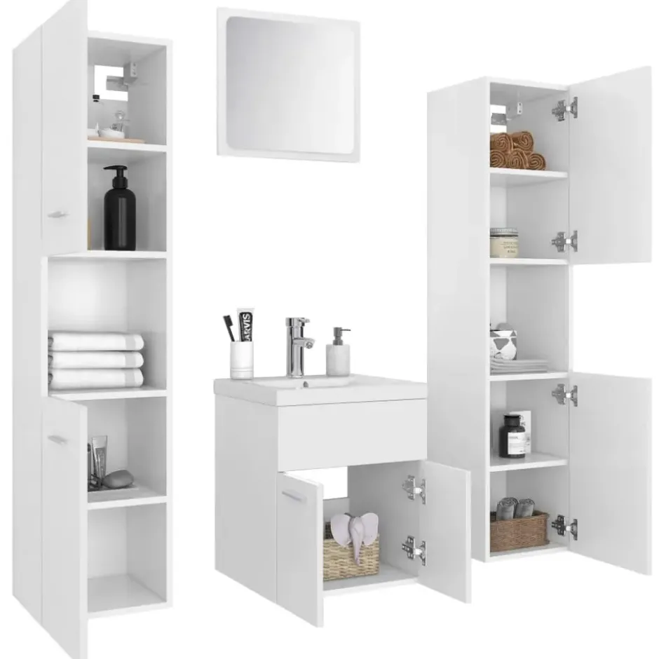 vidaXL - Badkamermeubelset - Wit - Bewerkt hout - 41 x 38.5 x 46 cm
