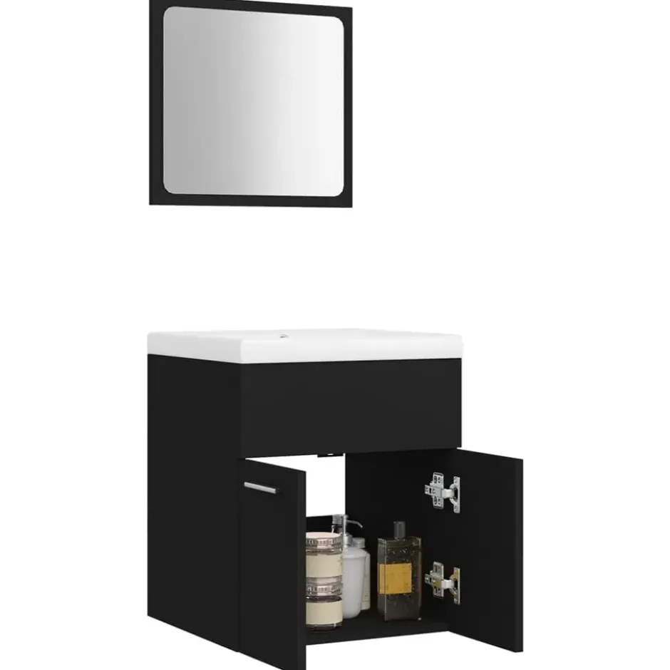 vidaXL - Badkamermeubelset - Zwart - Bewerkt hout - 41 x 38.5 x 46 cm