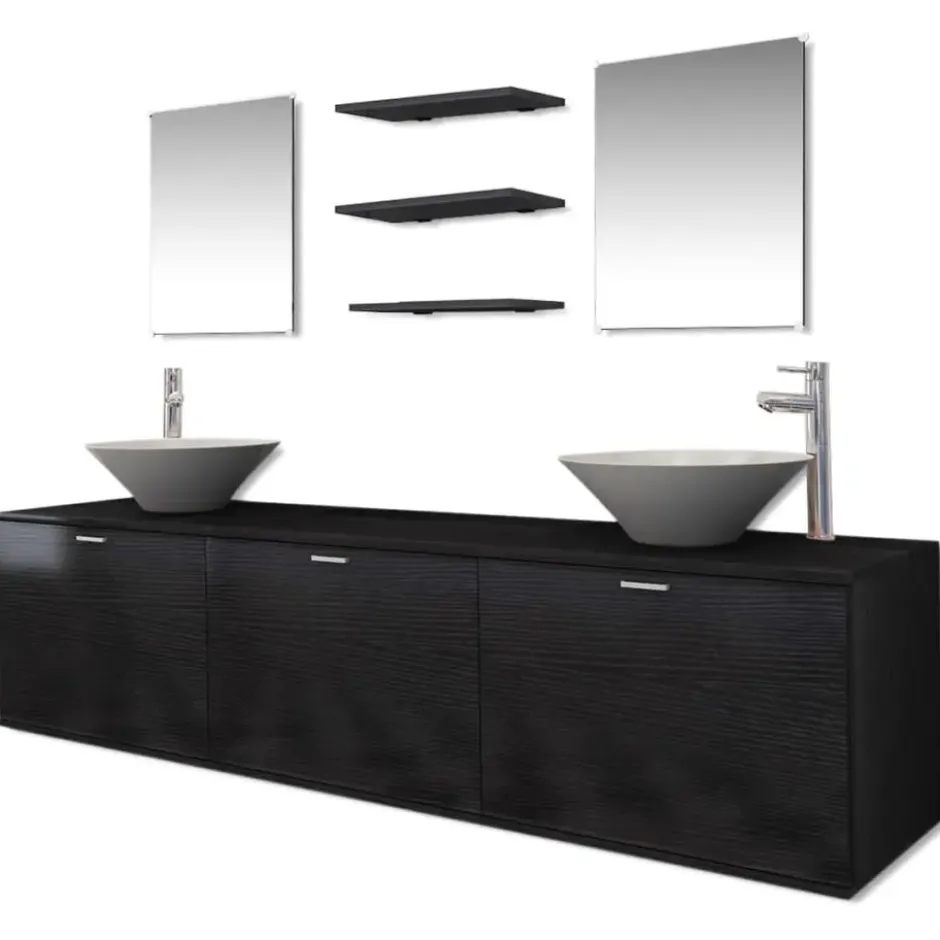 vidaXL - Badkamer Meubel - Zwart - Bewerkt hout