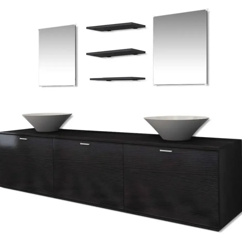 vidaXL - Badkamer Meubel - Zwart - Bewerkt hout