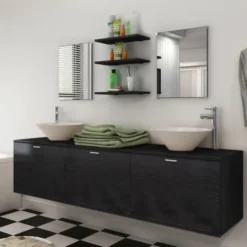 vidaXL - Badkamer Meubel - Zwart - Bewerkt hout