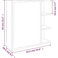 vidaXL - Badkamerspiegelkast 62,5x20,5x64 cm bewerkt hout grijs sonoma