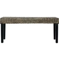 vidaXL Bankje 110 cm natuurlijk kubu rattan en massief mangohout zwart